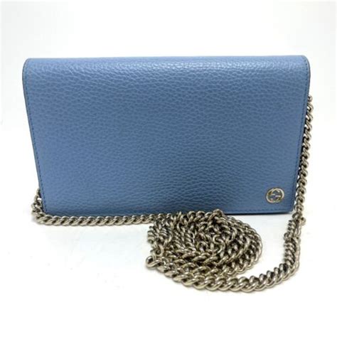 GUCCI 466506 logo Chain wallet Long Wallet Leather blue